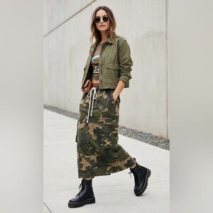 Free People Let Me In Printed Skirt In Camo Green NWT Small